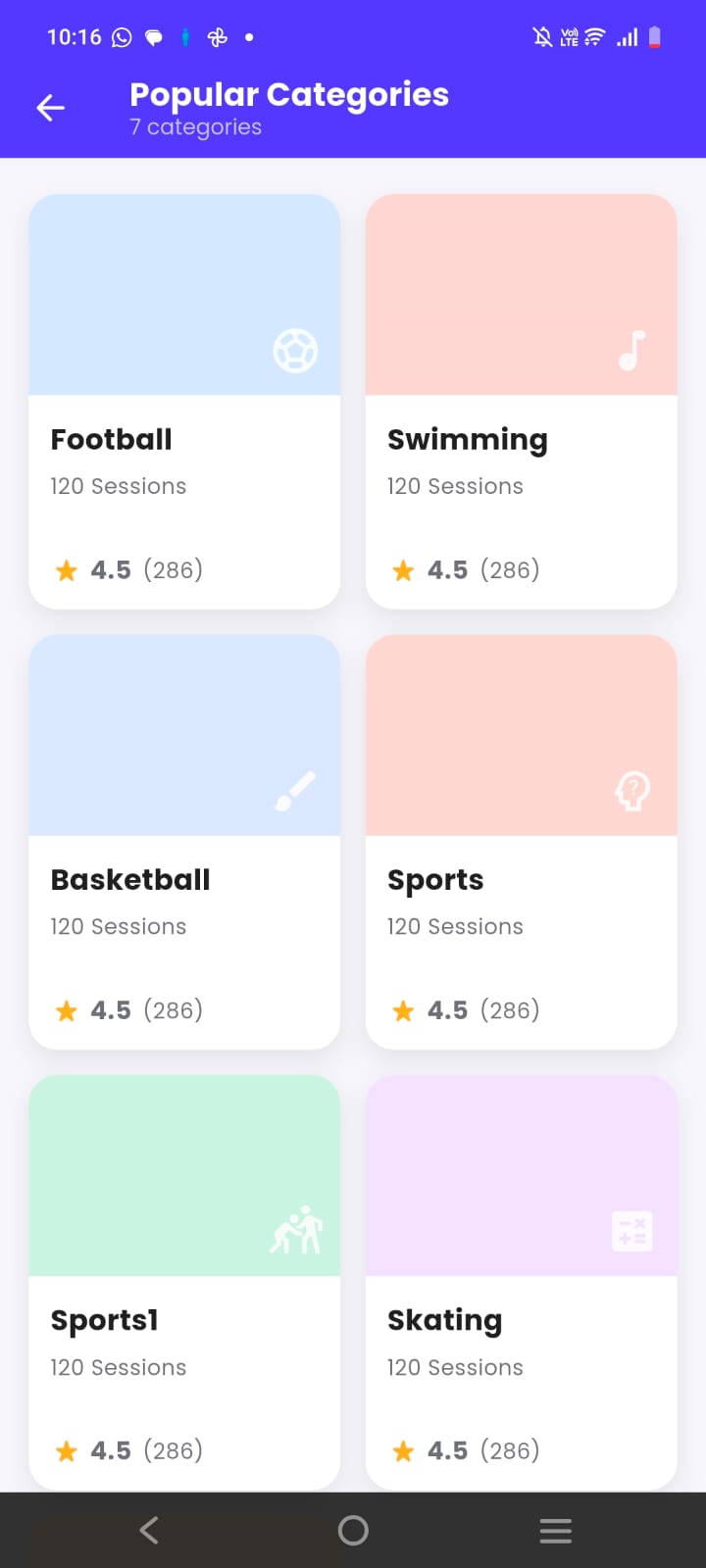 Skill Heroz popular categories app screen